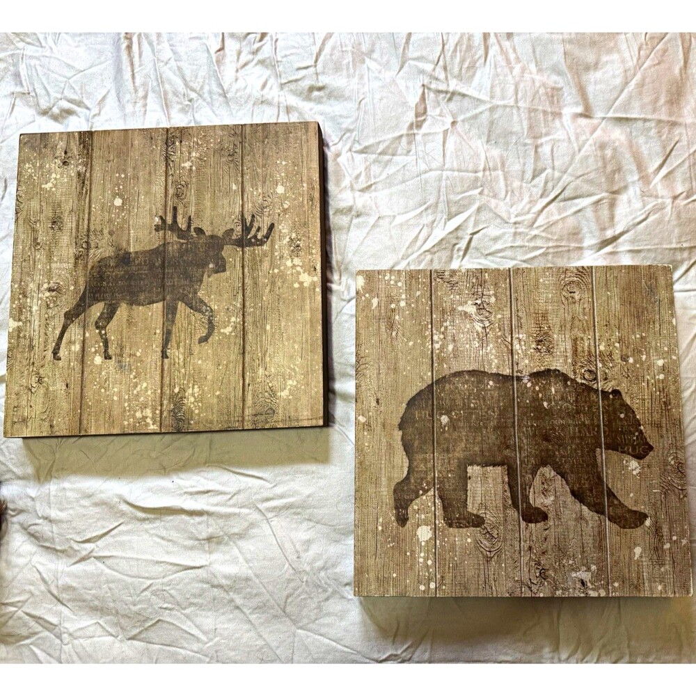 Hobby Lobby Bear Moose Wall Art Set 12x12 Rustic Cabin Lodge Woodland Decor